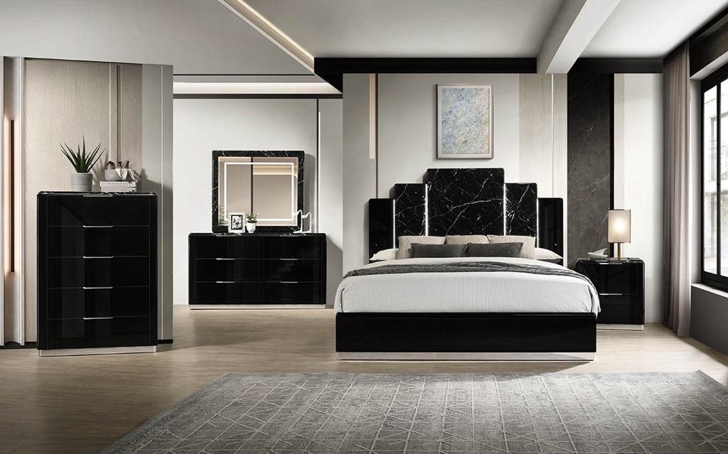 Lucia Black King Bed, Dresser & Mirror