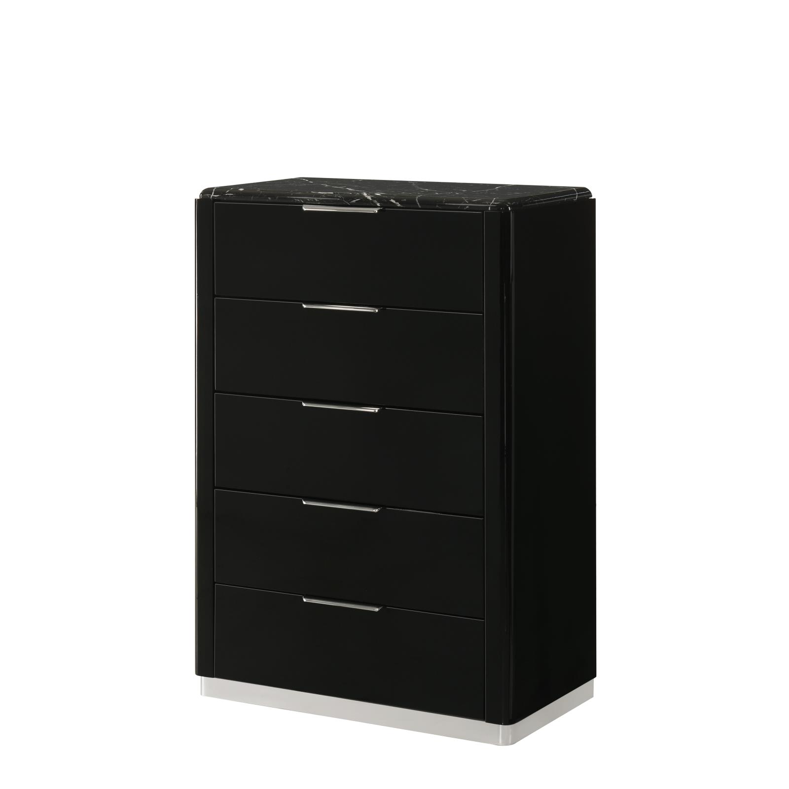 Lucia Black 5-Drawer Chest with Faux Marble Top