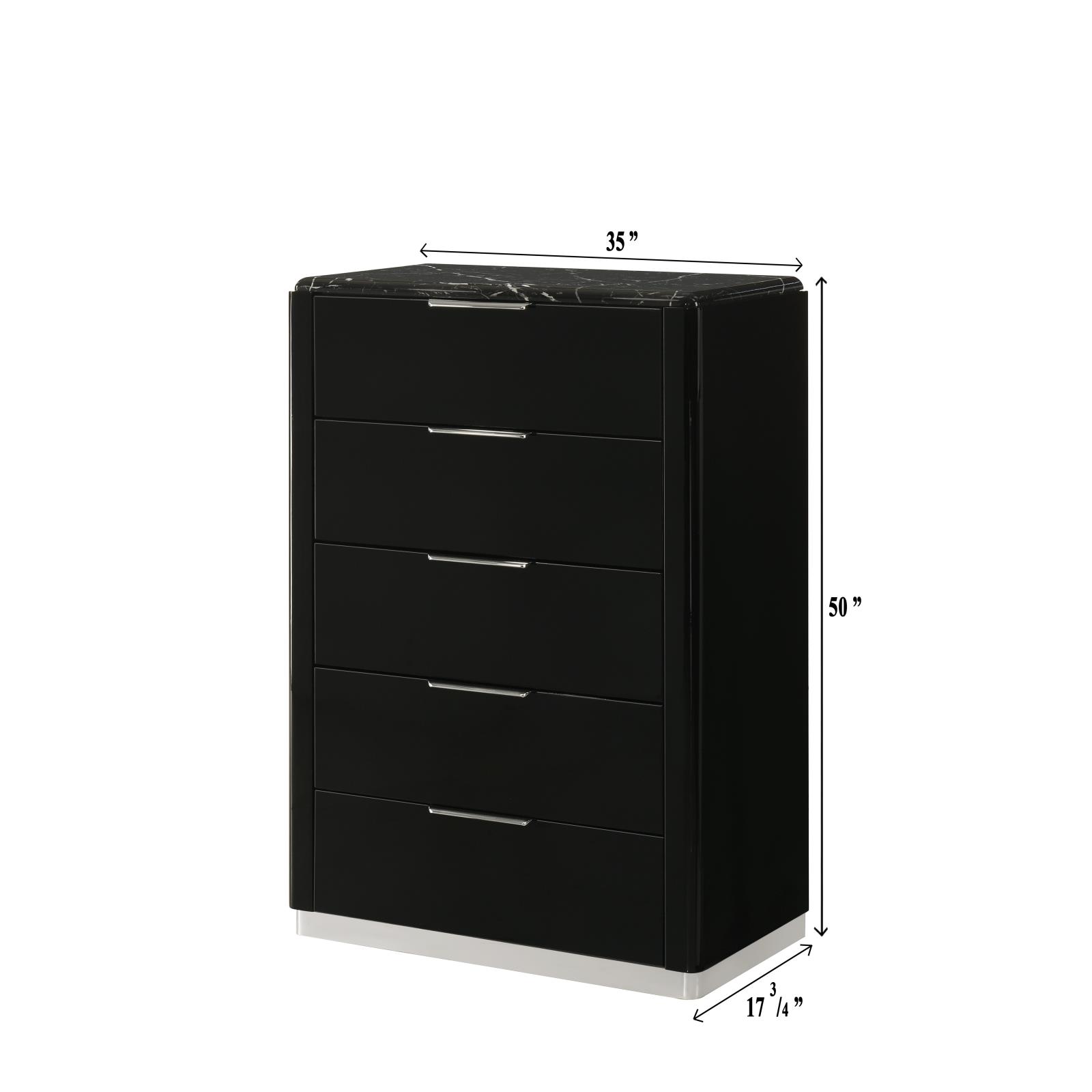 Lucia Black 5-Drawer Chest with Faux Marble Top — view 2