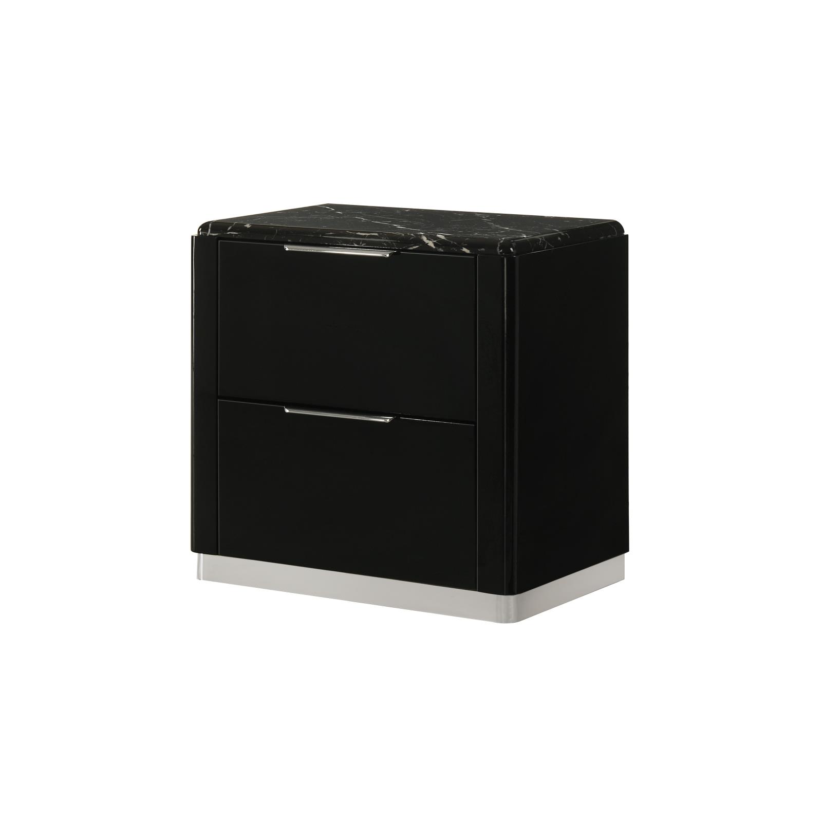 Lucia Black 2-Drawer Nightstand with Faux Marble Top