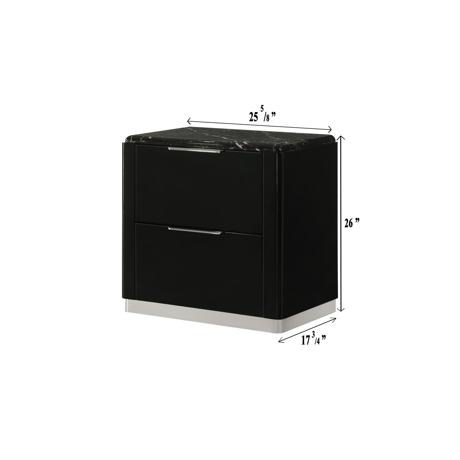 Lucia Black 2-Drawer Nightstand with Faux Marble Top — view 2