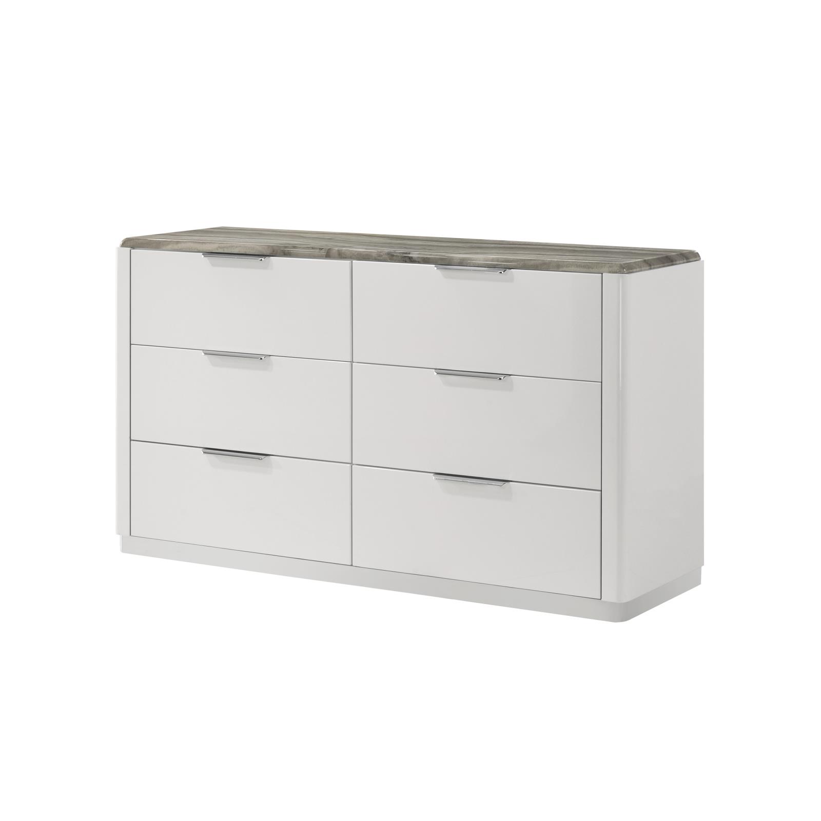 Lucia White 6-Drawer Dresser with Faux Marble Top