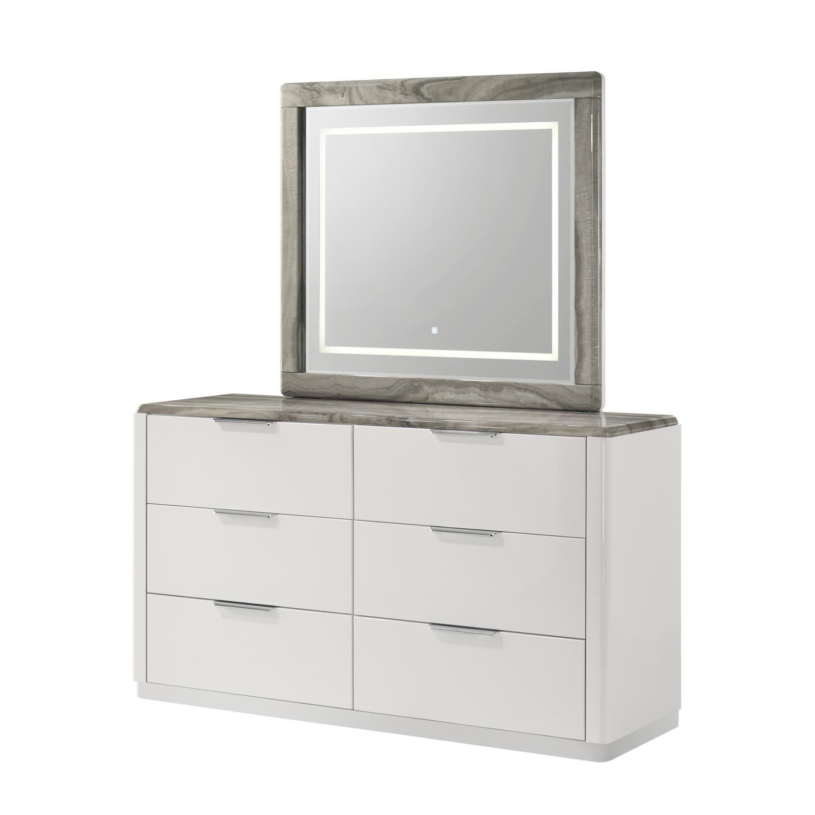 Lucia White Mirror with Faux Marble Frame — view 2