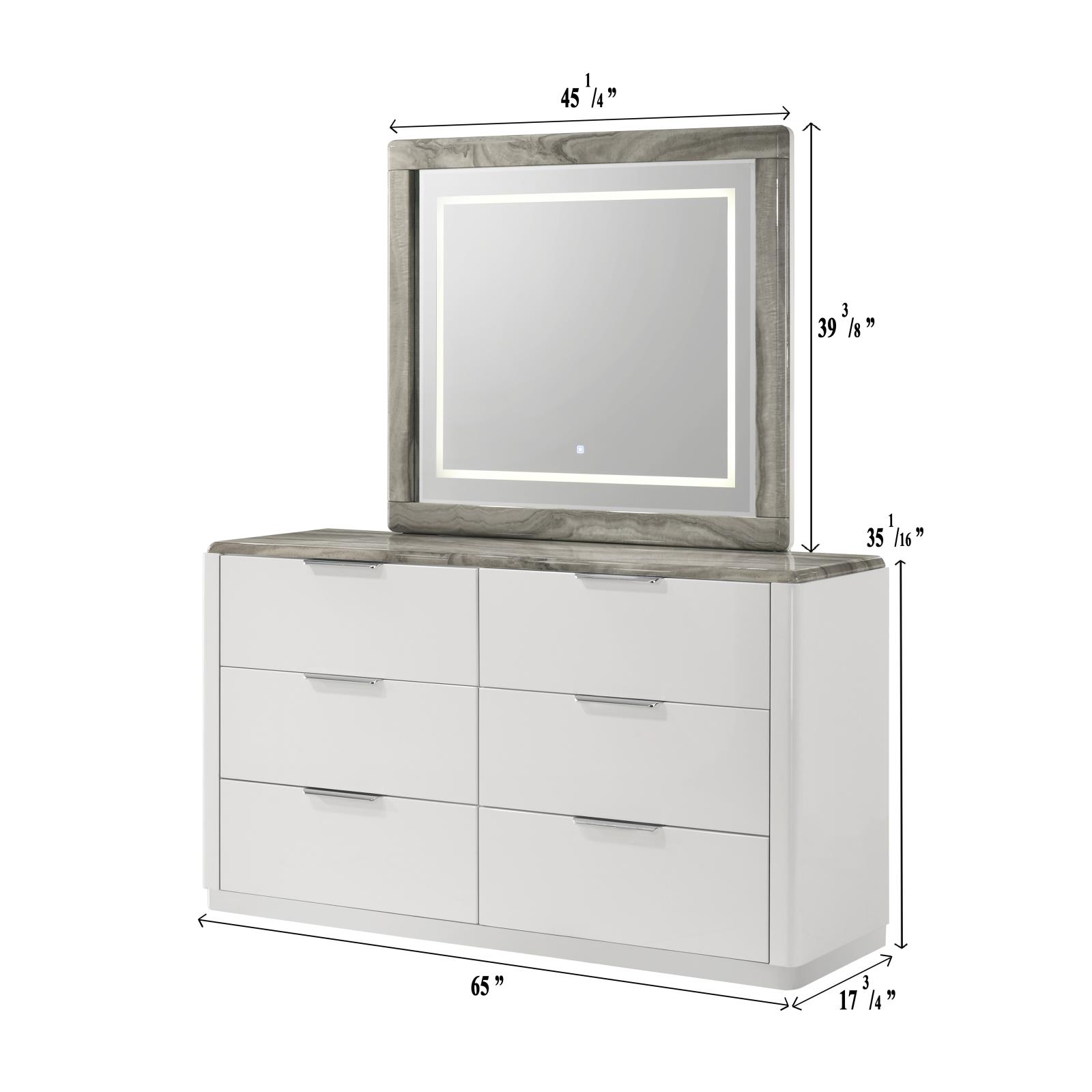 Lucia White Mirror with Faux Marble Frame — view 3