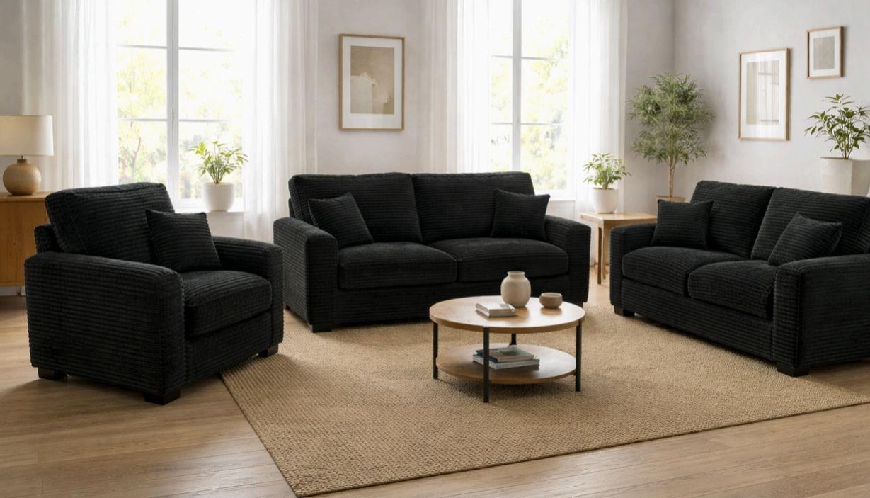 Savannah Black Upholstered Chair with Throw Pillows Included