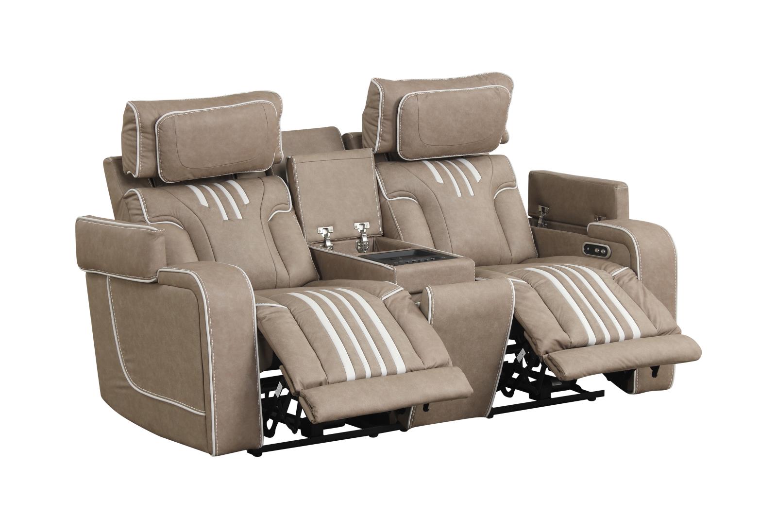 Axiom Light Brown Power Recliner Loveseat with Power Headrest