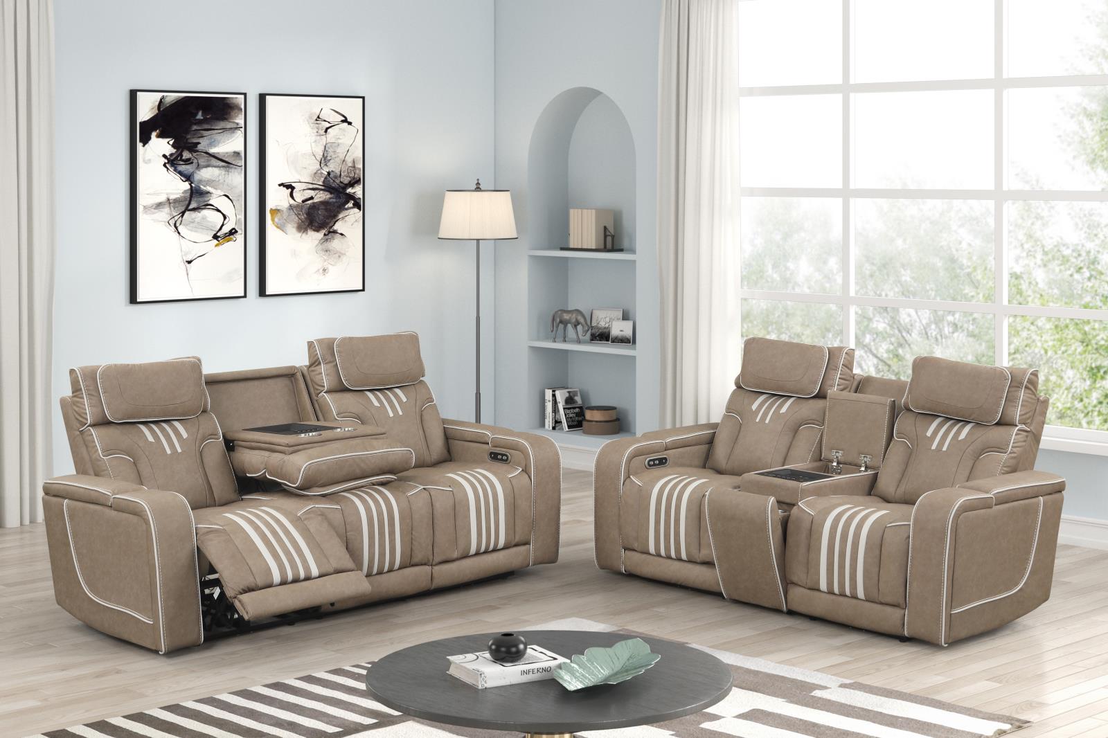 Axiom Light Brown Power Recliner Loveseat with Power Headrest — view 3