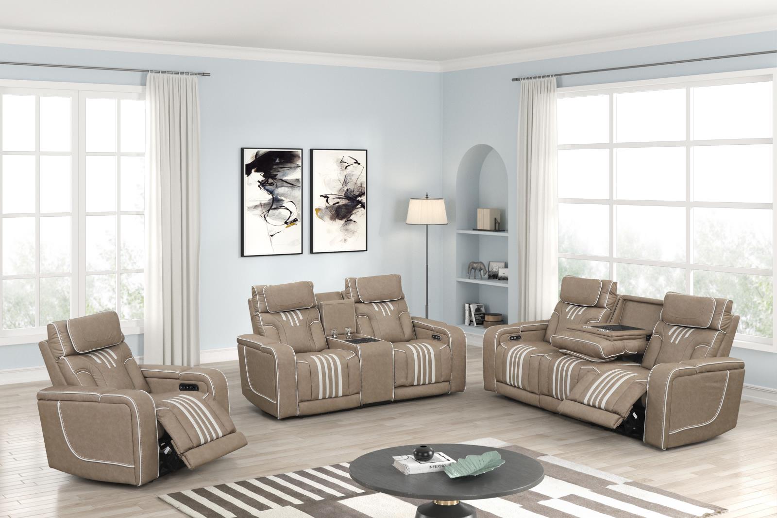 Axiom Light Brown Power Reclining Sofa, Loveseat & Recliner