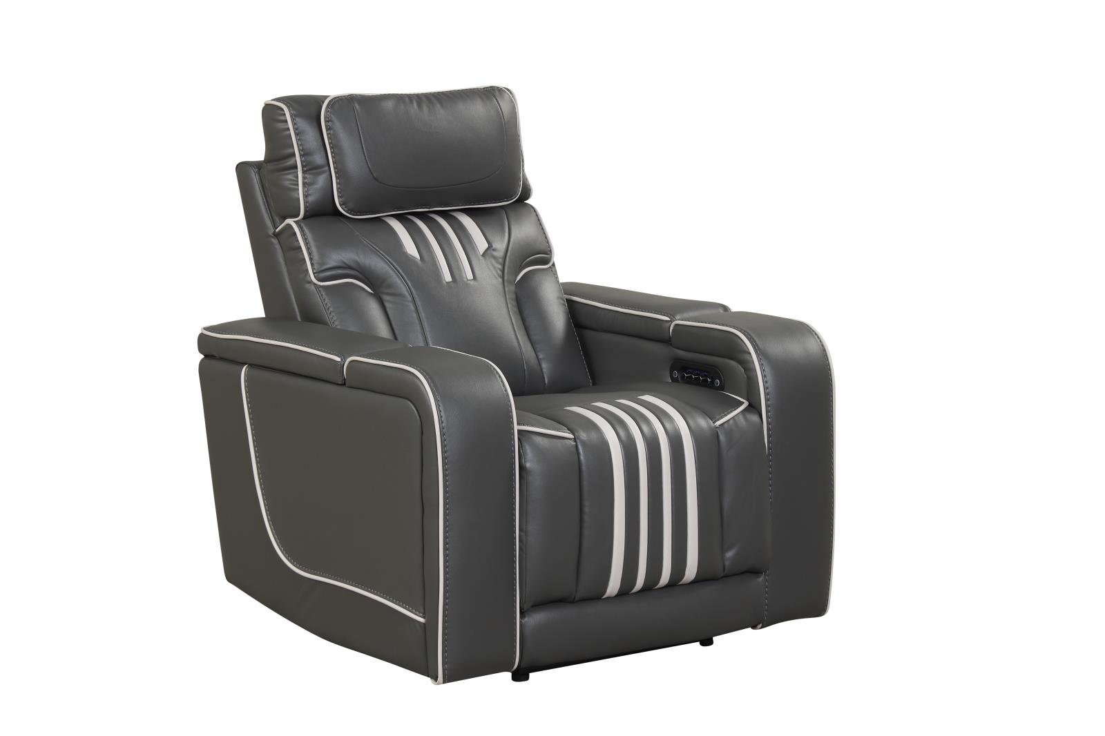 Axiom Gray Power Reclining Sofa, Loveseat & Recliner — view 6