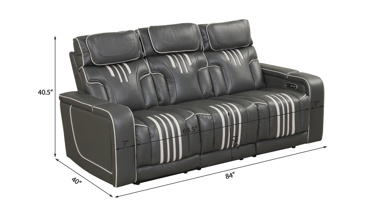 Axiom Gray Power Recliner Sofa with Power Headrest