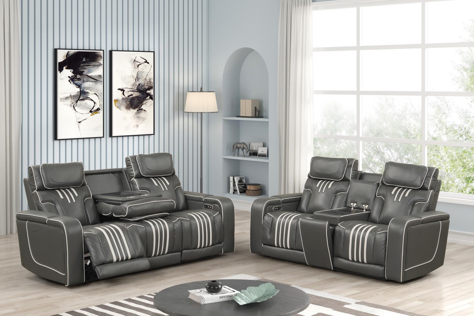 Axiom Gray Power Recliner Loveseat with Power Headrest — view 4