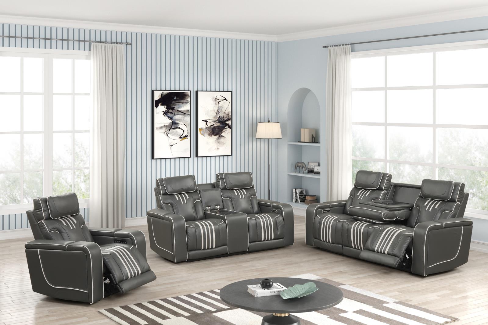 Axiom Gray Power Recliner Loveseat with Power Headrest — view 3
