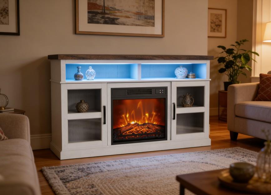 Castriel White TV Stand with Electric Fireplace (W316) — view 2