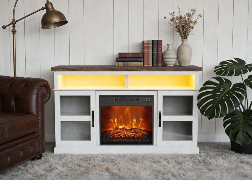 Castriel White TV Stand with Electric Fireplace (W316) — view 3