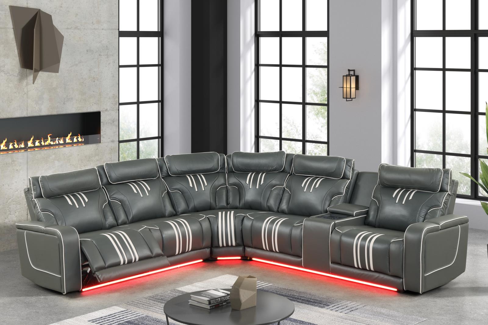 Axiom Gray Power Recliner Sectional with Power Headrest — view 3