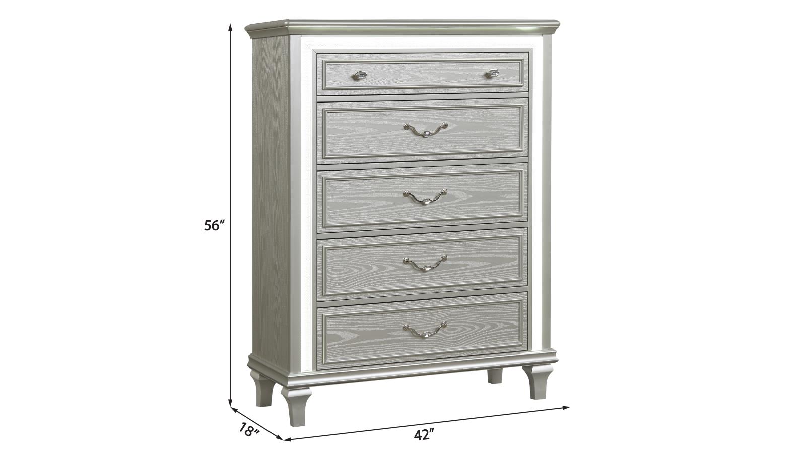 Wendy Silver 5-Drawer Chest with LED Light — view 2
