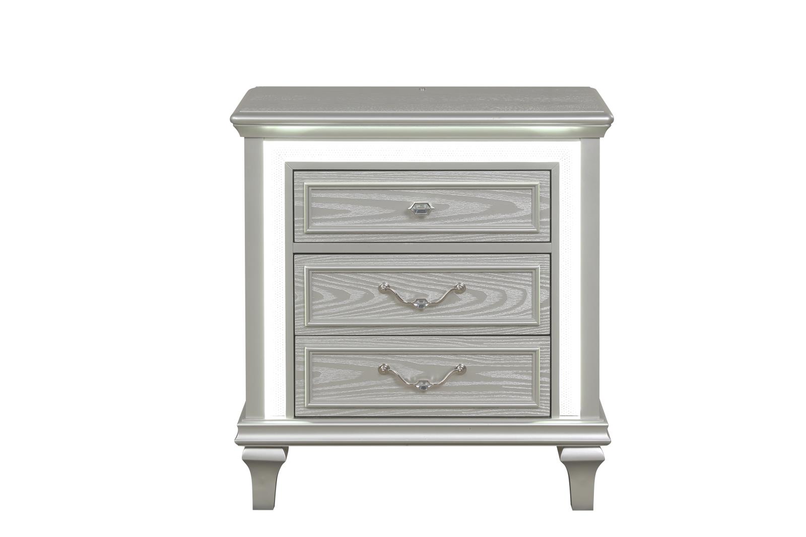 Wendy Silver 3-Drawer Nightstand with LED Light