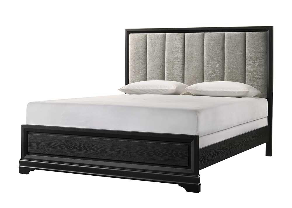 Rhodes Black Panel Queen Bed with Upholstered Headboard
