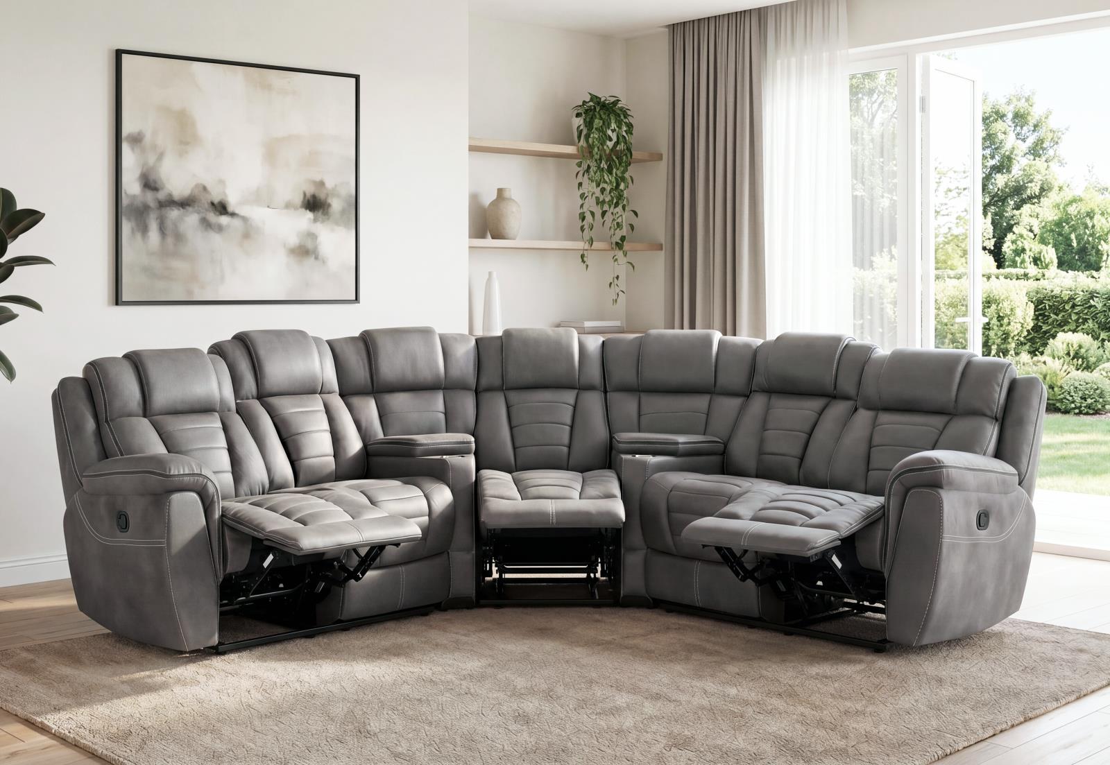 Megan Dark Gray Manual Reclining Sectional with Reclining Wedge Seat — view 2