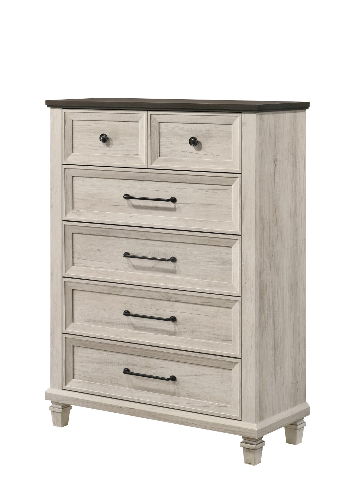 Adrian White 6-Drawer Chest with Brown Top
