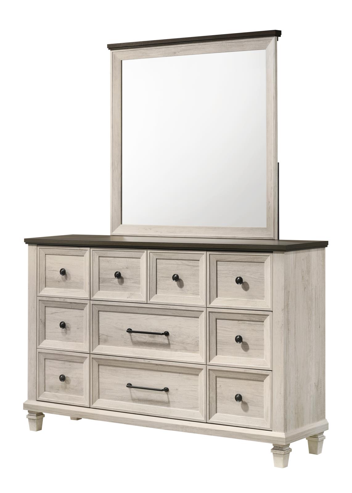 Adrian White Mirror with Brown Accent — view 2