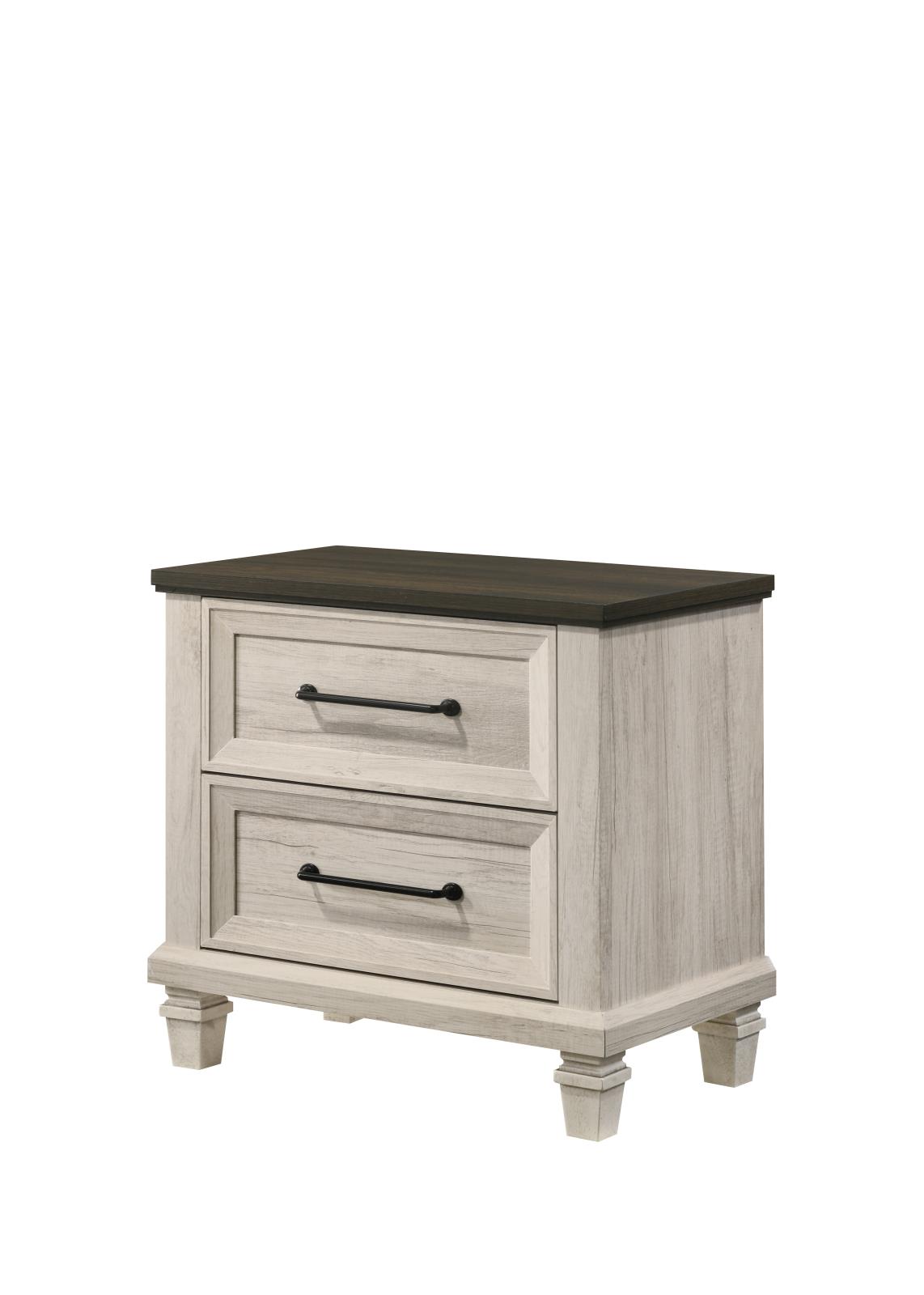Adrian White 2-Drawer Nightstand with Brown Top