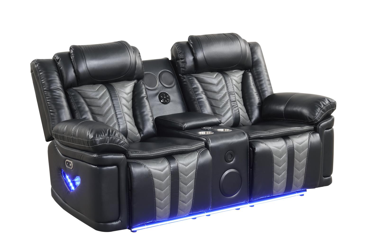 Phantom Black & Gray Power Recliner Loveseat with Storage Console