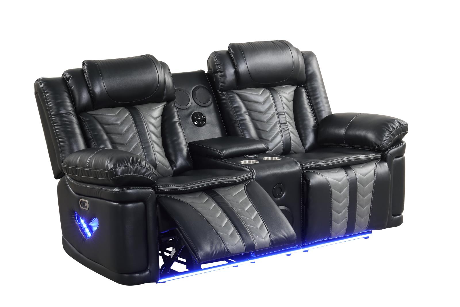 Phantom Black & Gray Power Recliner Loveseat with Storage Console — view 2