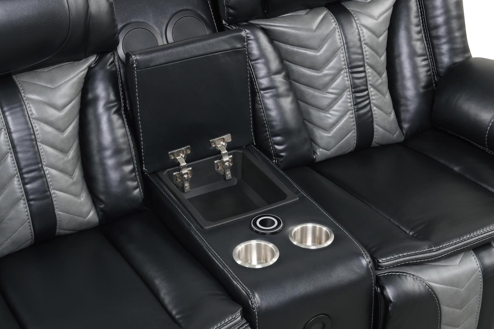 Phantom Black & Gray Power Recliner Loveseat with Storage Console — view 5