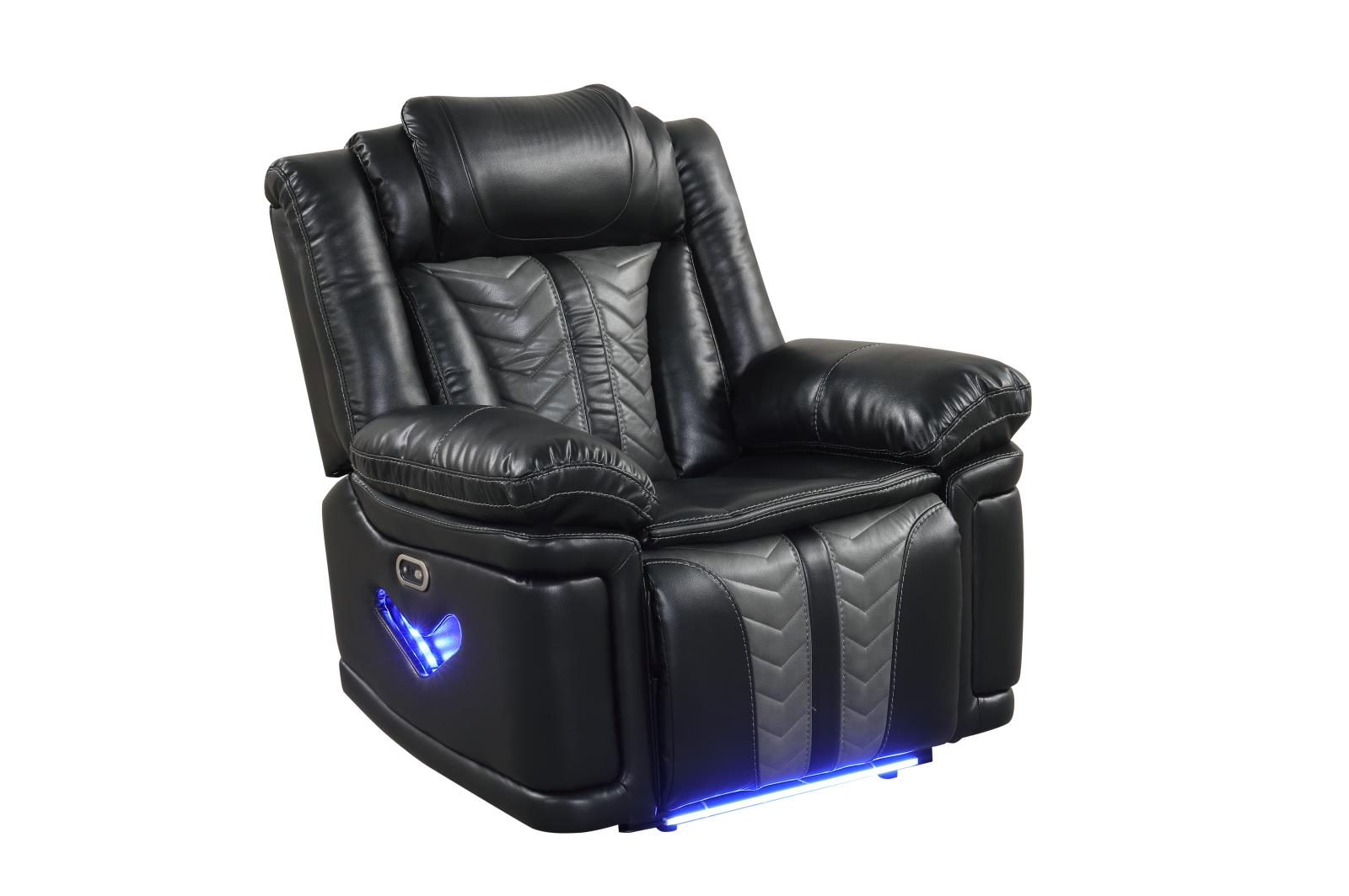 Phantom Black & Gray Power Recliner with Tube LED Light