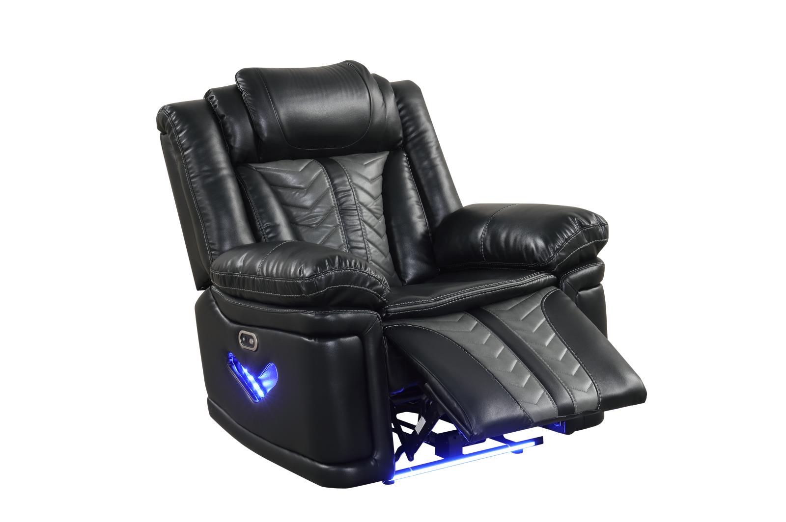 Phantom Black & Gray Power Recliner with Tube LED Light — view 2