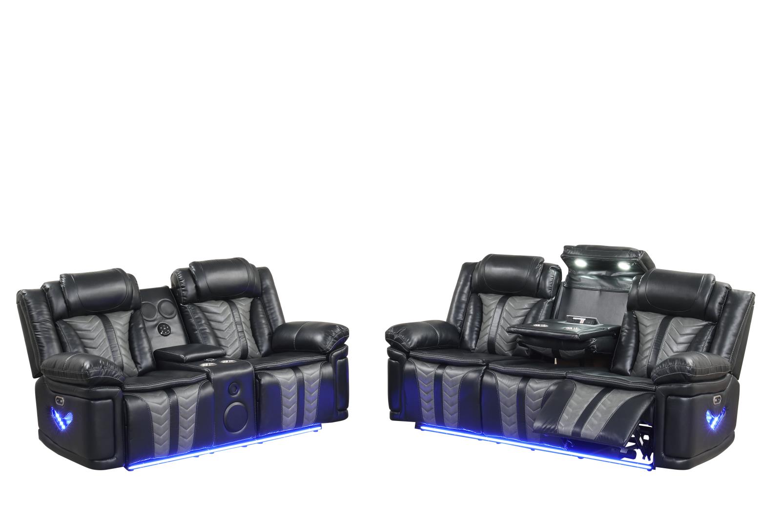 Phantom Black & Gray Power Reclining Sofa & Loveseat — view 2