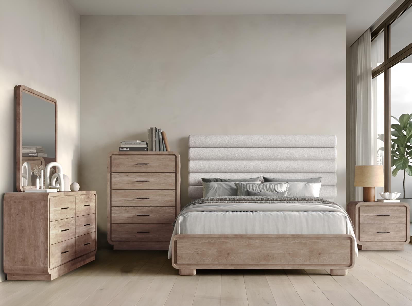 Loma Oak Queen Bed, Dresser & Mirror