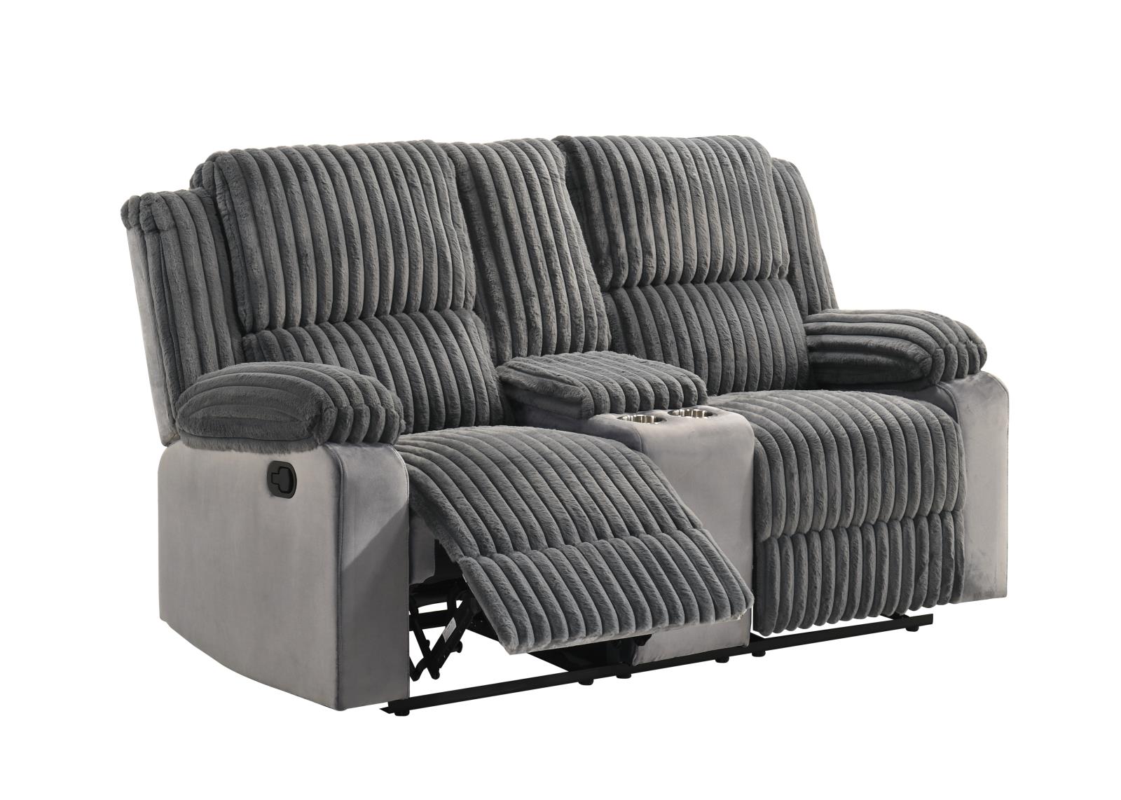 Felix Gray Manual Recliner Loveseat with Storage Console and Cup Holder