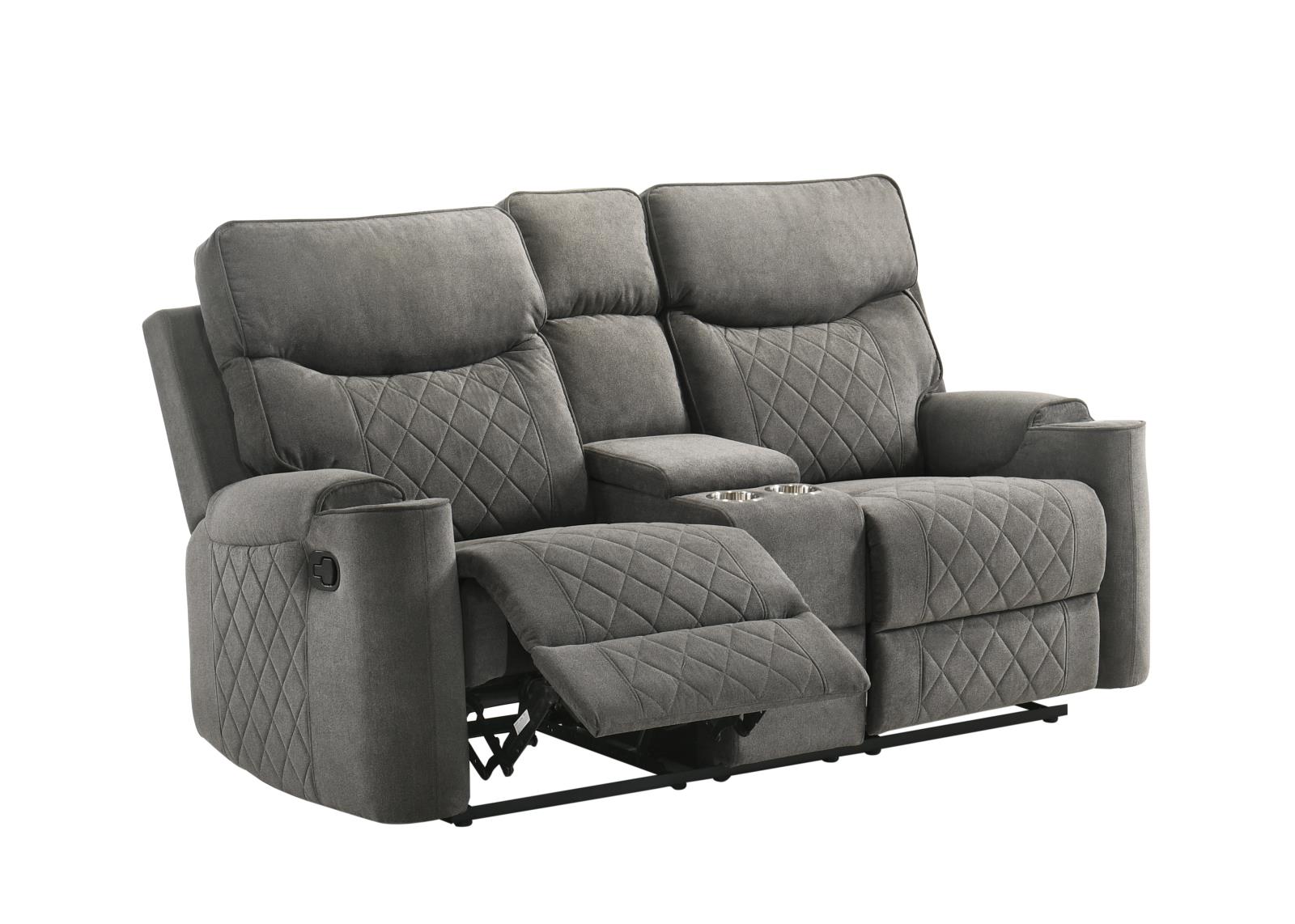 Brande Gray Manual Recliner Loveseat with Storage Console
