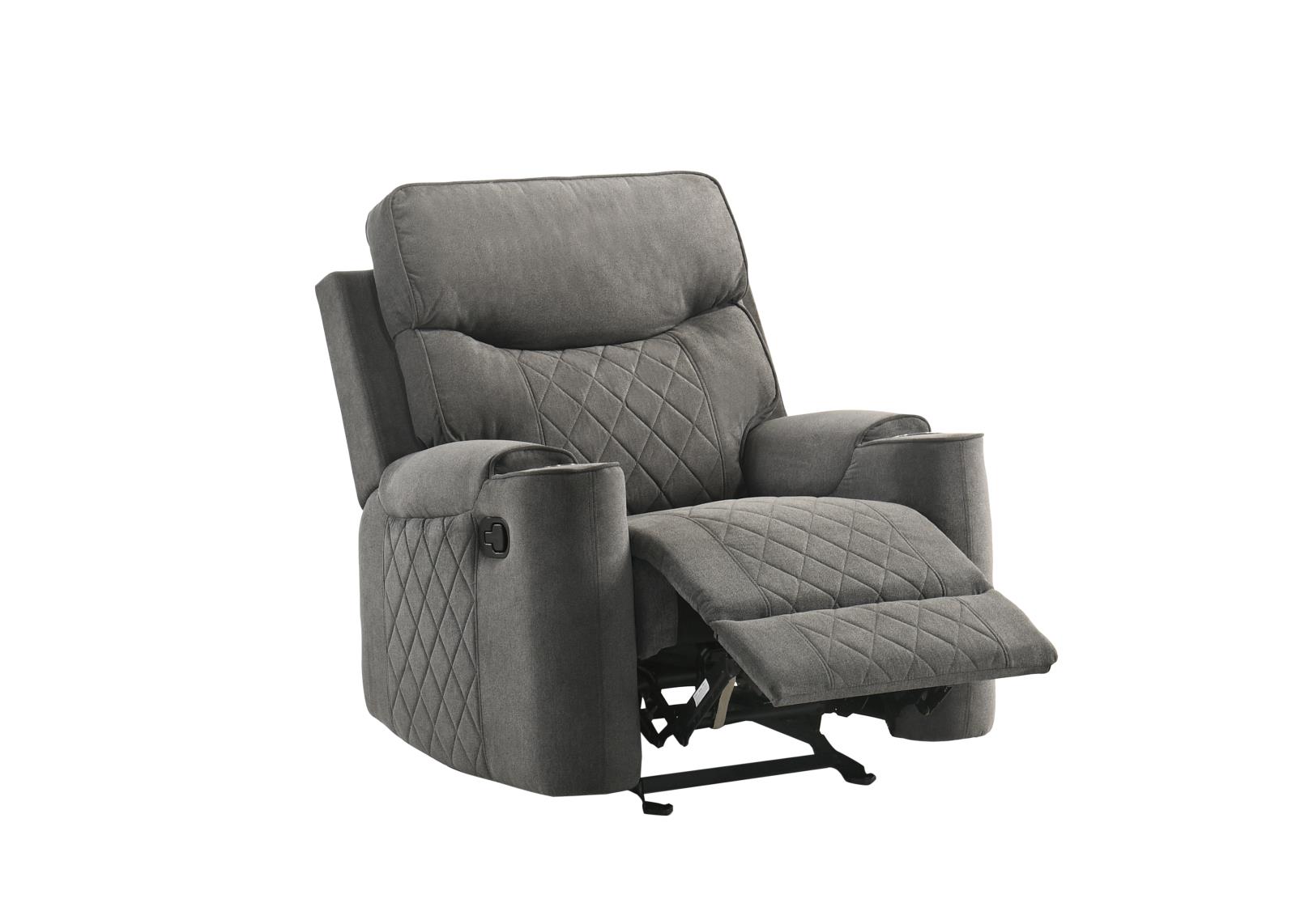 Brande Gray Manual Recliner with Cup Holder