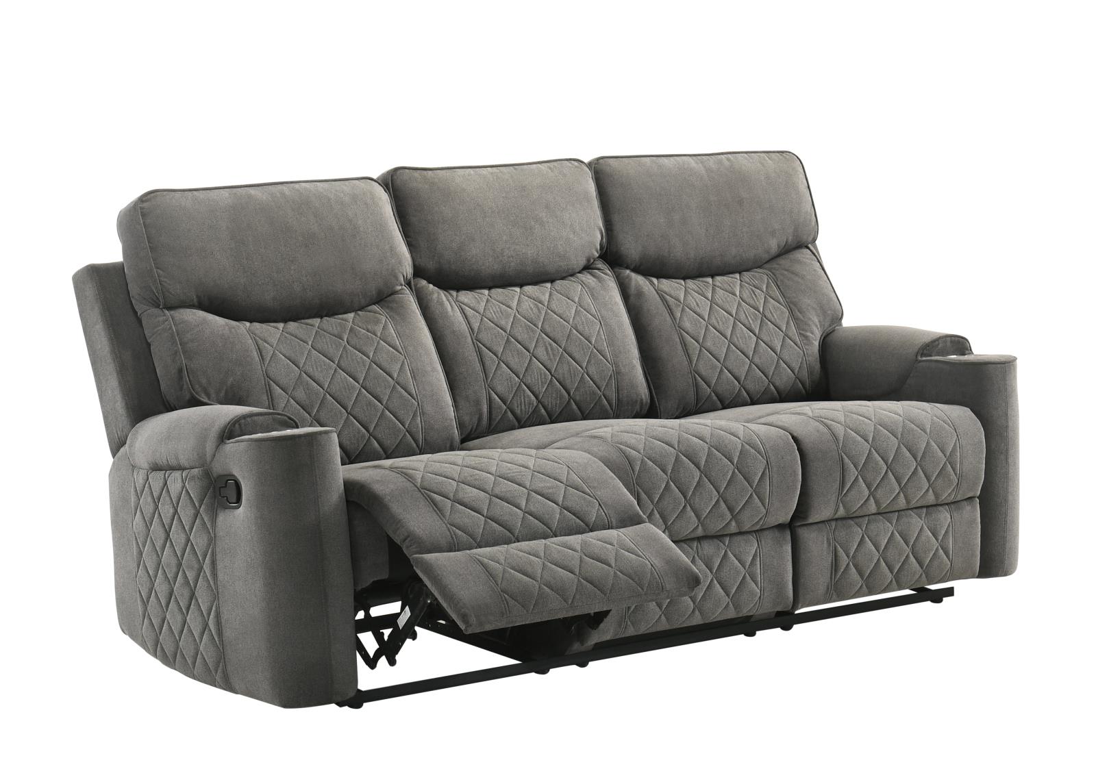 Brande Gray Manual Recliner Sofa with Drop-Down Table