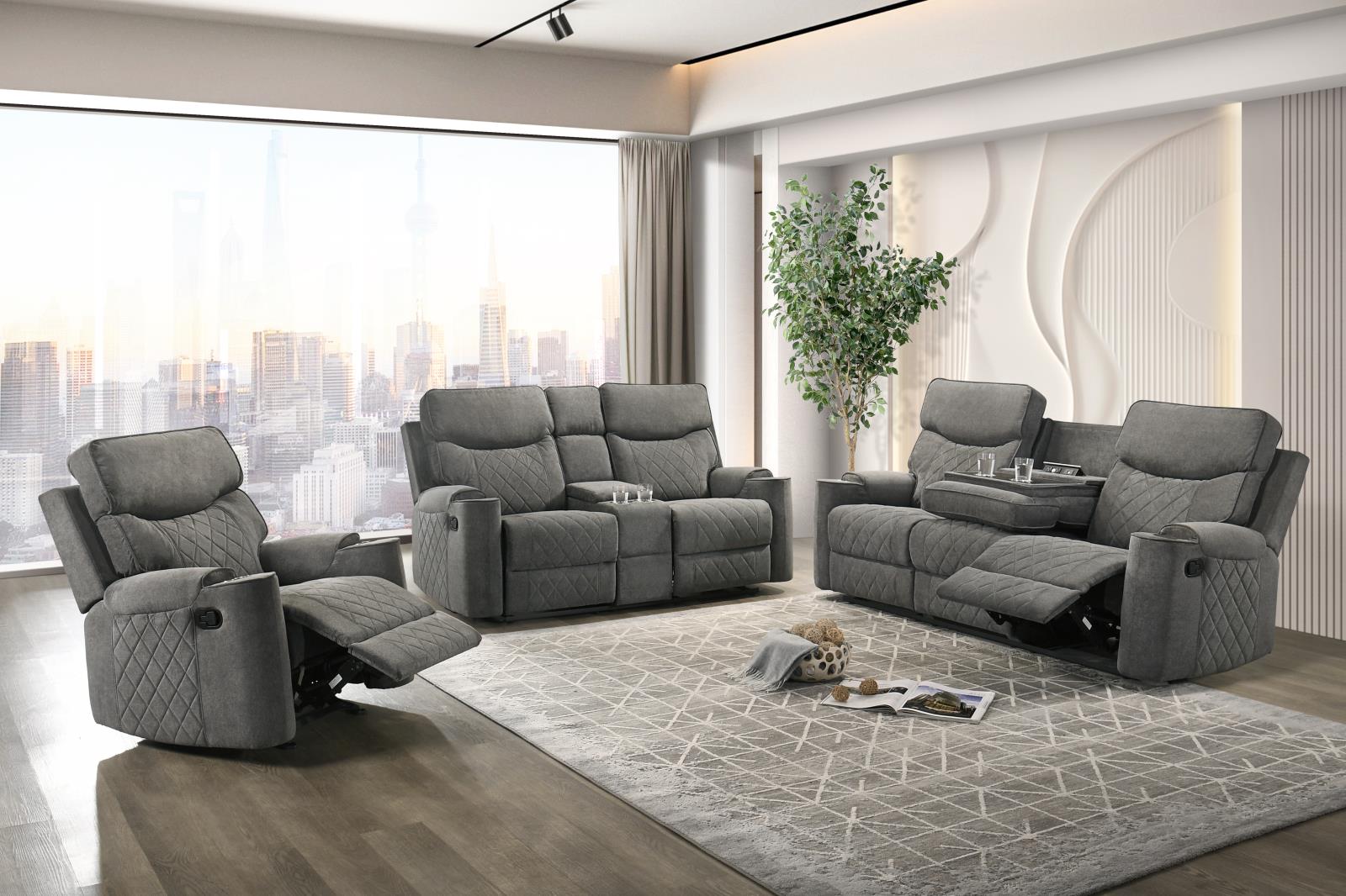 Brande Gray Manual Recliner Loveseat with Storage Console — view 3