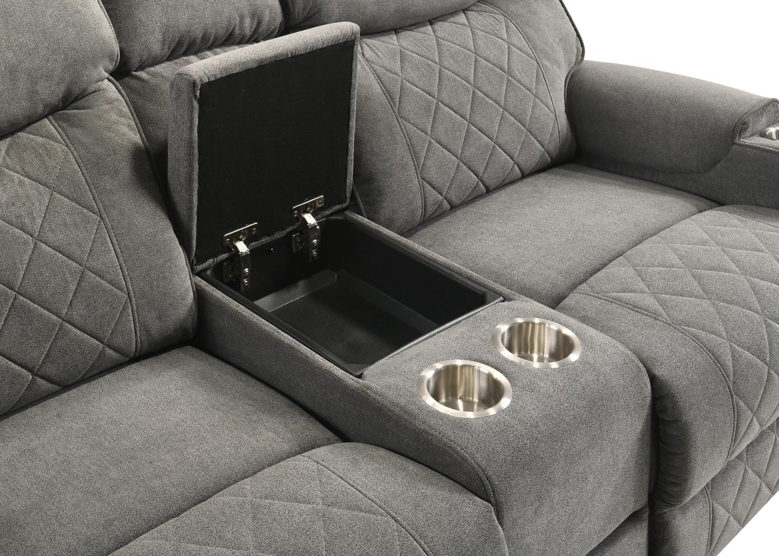 Brande Gray Manual Recliner Loveseat with Storage Console — view 4