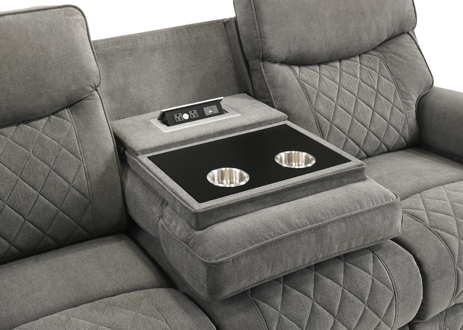 Brande Gray Manual Recliner Sofa with Drop-Down Table — view 2