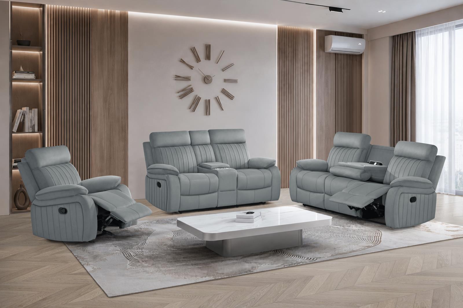 Yuna Gray Manual Recliner Sofa with Drop-Down Table — view 2