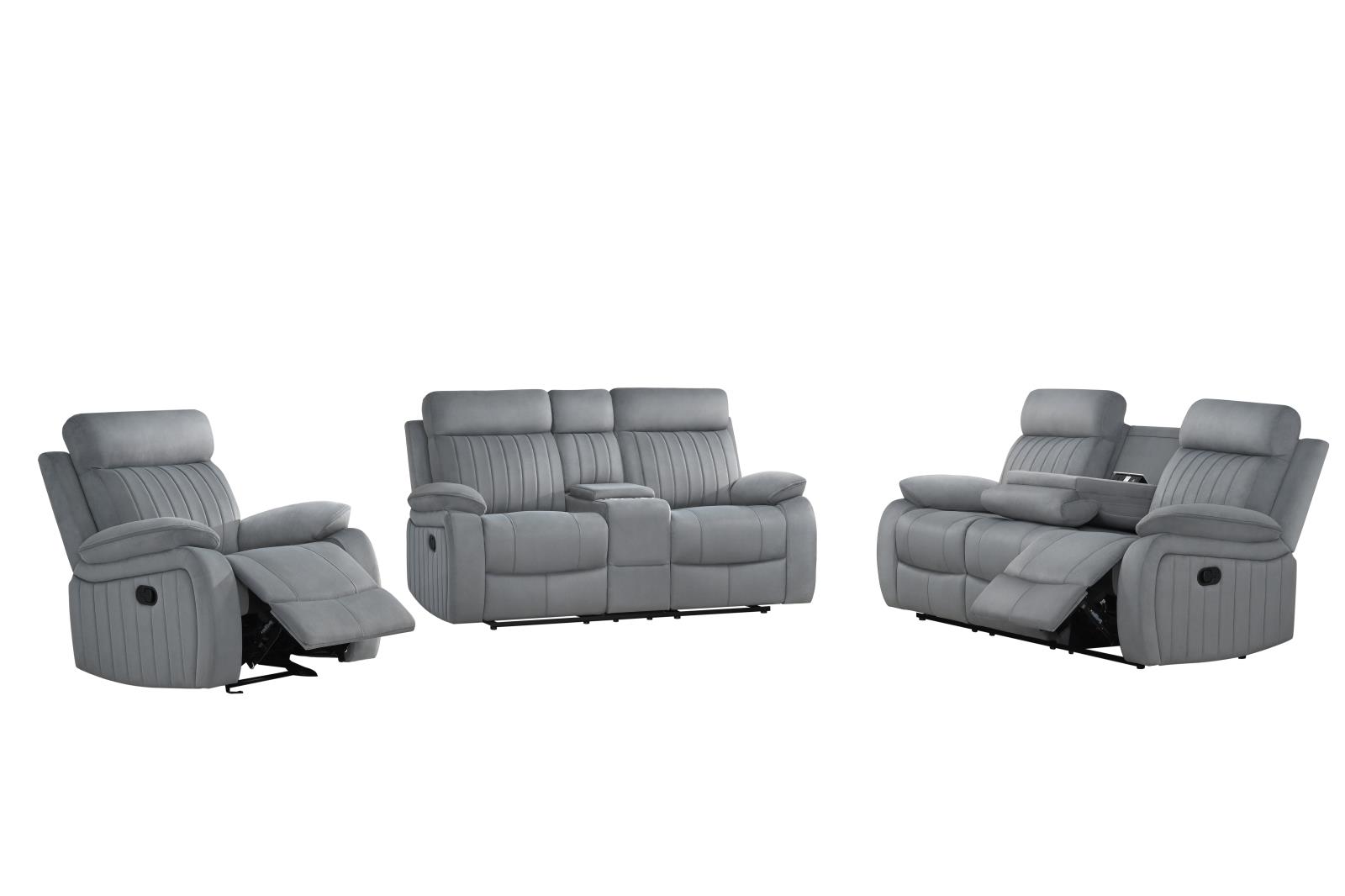Yuna Gray Manual Reclining Sofa, Loveseat & Recliner — view 2