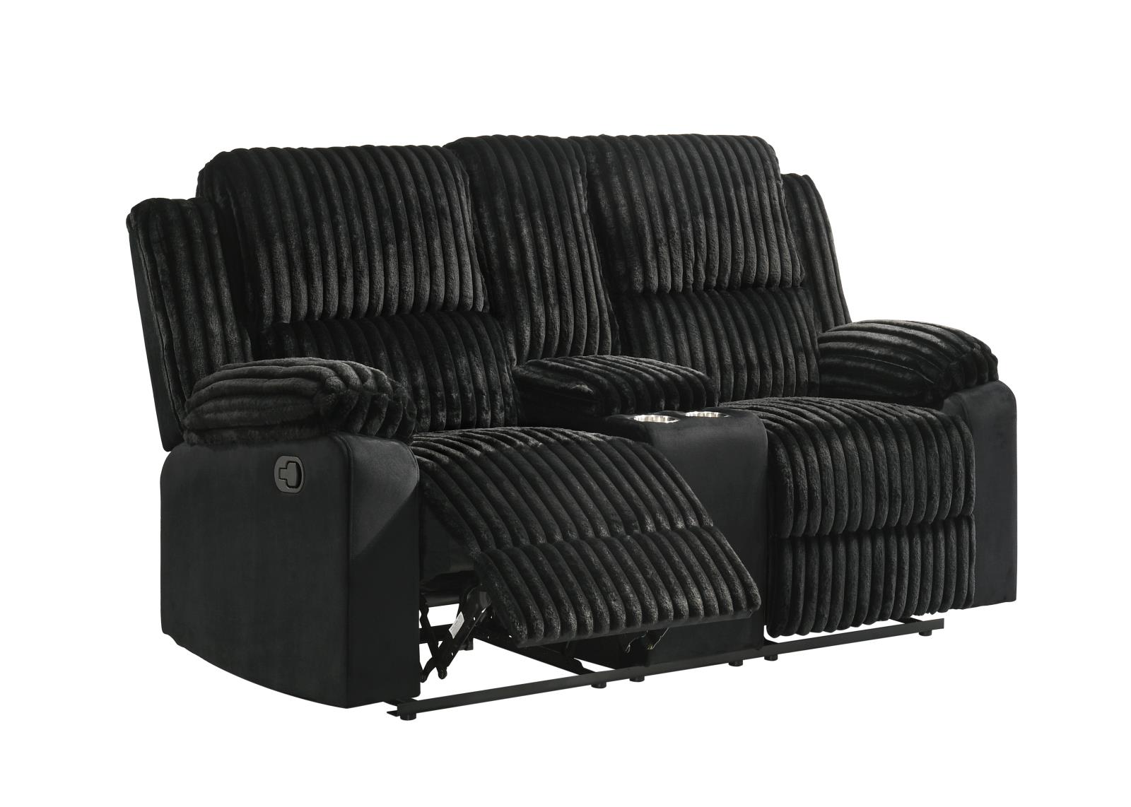 Felix Black Manual Recliner Loveseat with Storage Console and Cup Holder