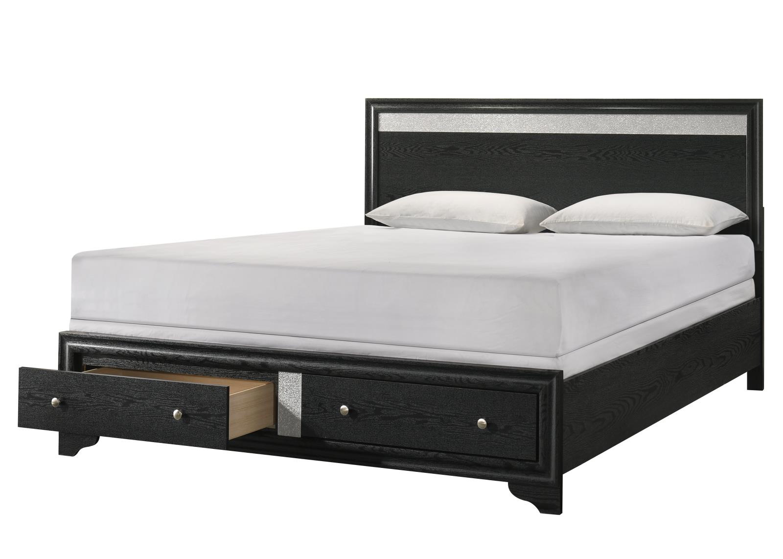 Stellan Black Storage Queen Bed with Silver Accent