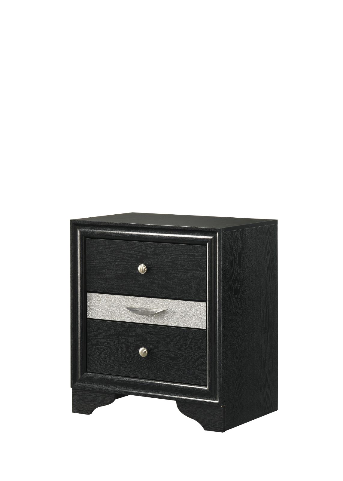 Stellan Black 3-Drawer Nightstand with Silver Accent