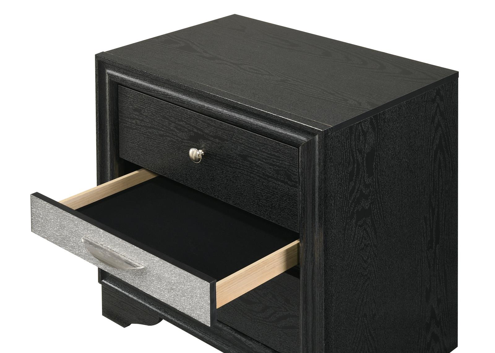 Stellan Black 3-Drawer Nightstand with Silver Accent — view 2