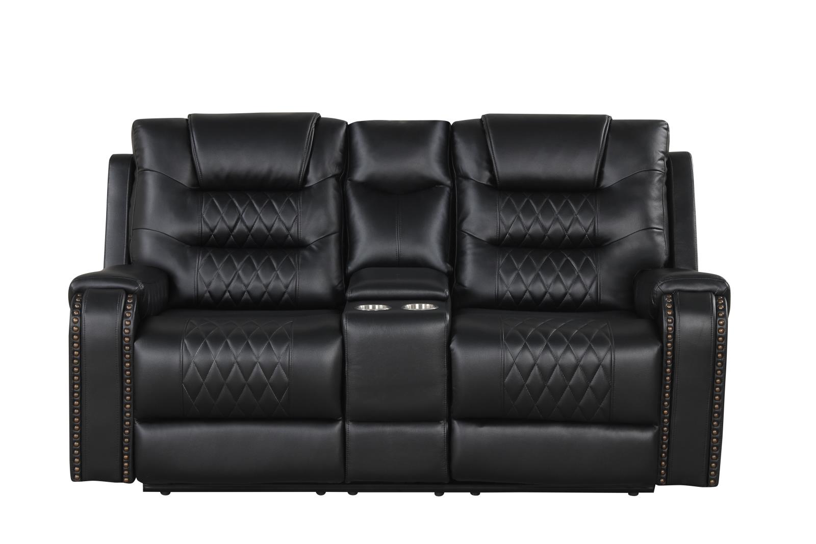 Ohio Black & Black Manual Recliner Loveseat with Storage Console