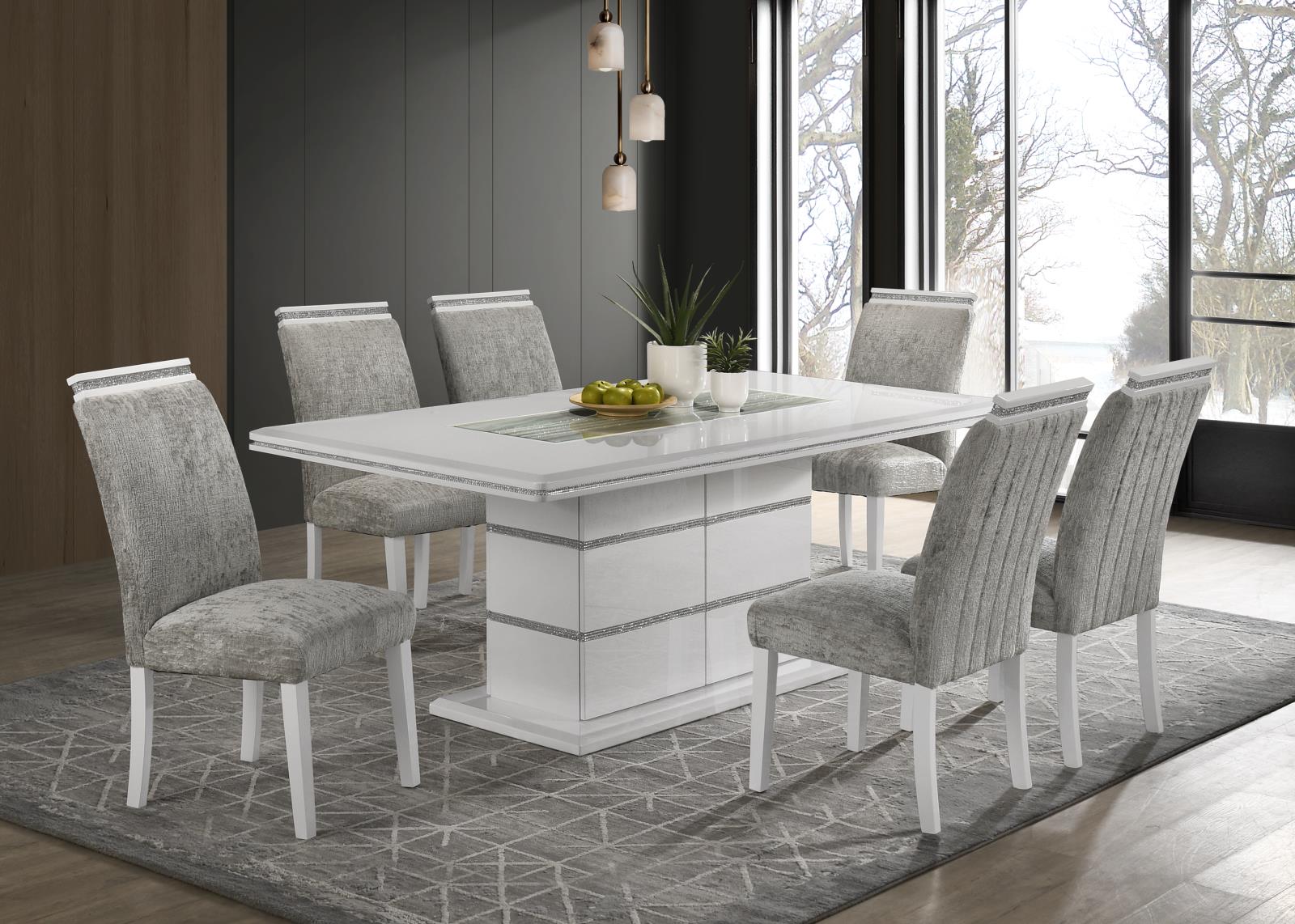 Lucia Gray & White Upholstered Dining Chair with Crystal Trim — view 2