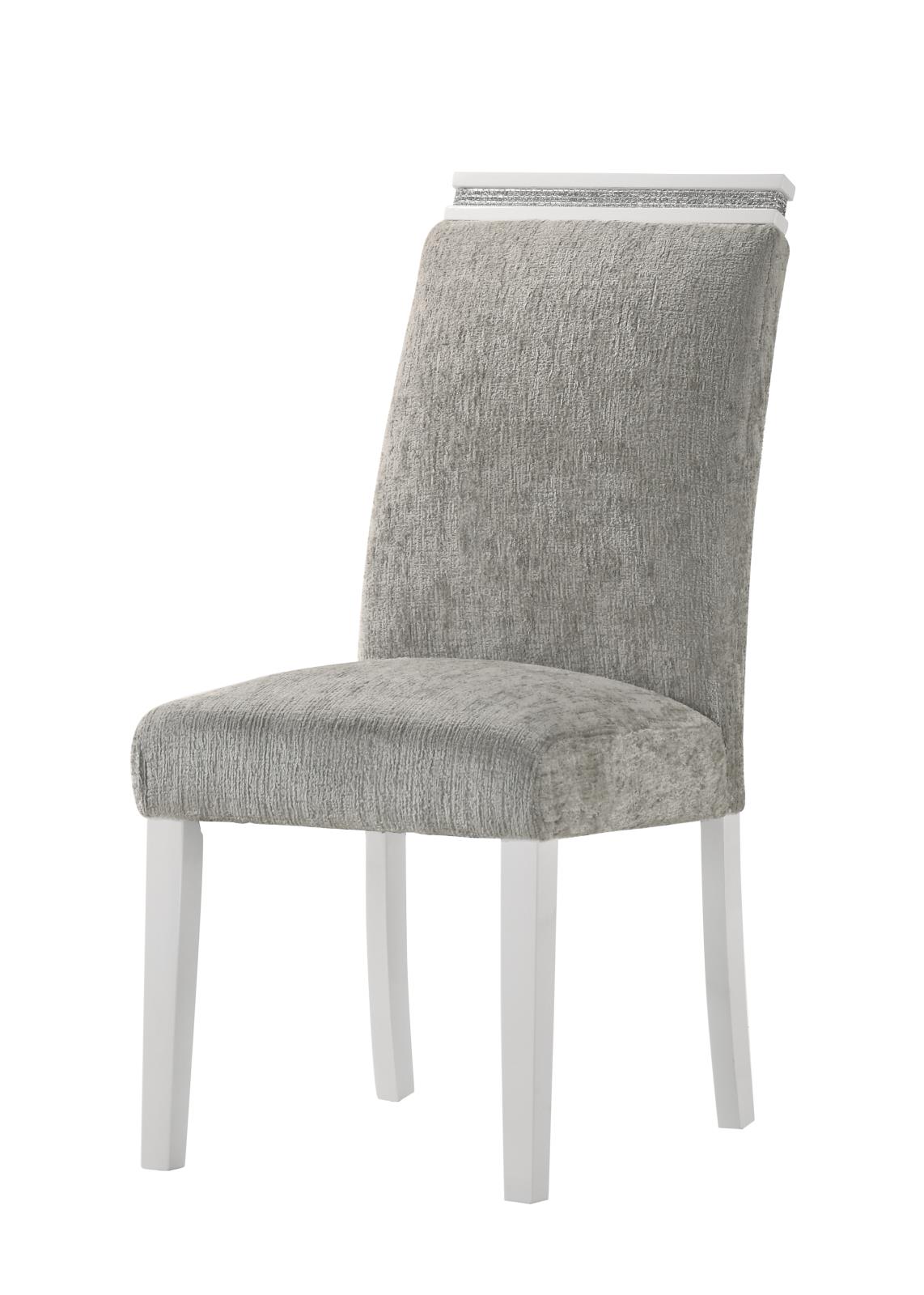 Lucia Gray & White Upholstered Dining Chair with Crystal Trim