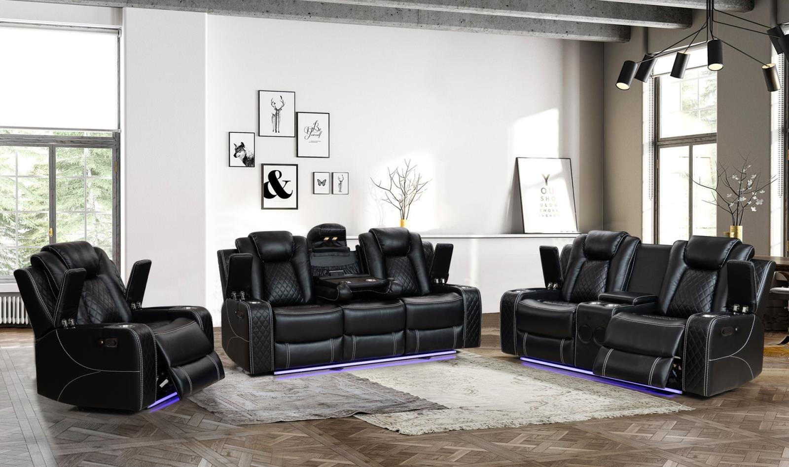 Lilac Black Manual Reclining Sofa, Loveseat & Recliner